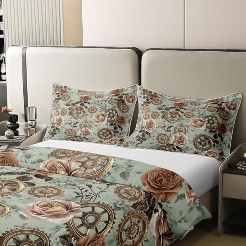 Erosebridal Sage Green Flowers 100% Cotton Duvet Cover Queen Boho