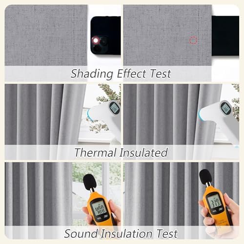 Guken Extra Long 100% Blackout Grey Linen Curtains 120 Inches for