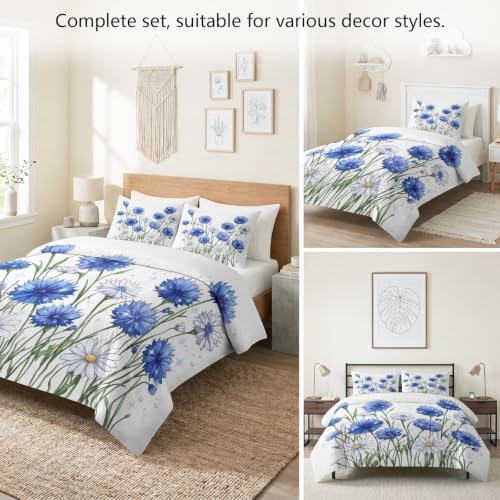 Queen Duvet Cover Set Watercolor Floral Chrysanthemums 3 Piece