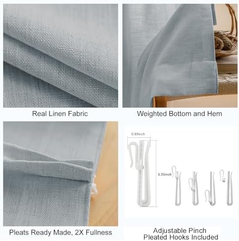 Light Grey Privacy Drapes 108 inches Long, Pinch Pleats Linen Fabric