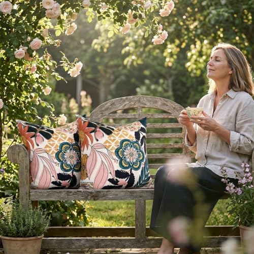 18x18 Boho Outdoor Pillow Covers for Wicker Couch Boho Tropical Patio