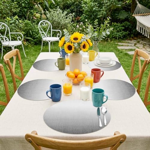 Minimalist Steel Gray Faux Leather Placemats Set of 6, 15in