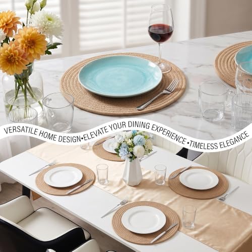 Round Woven Placemats Set of 4, Heat Resistant 12x12in Brown