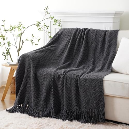 BATTILO HOME Dark Grey Throw Blanket for Couch, 50"x60"