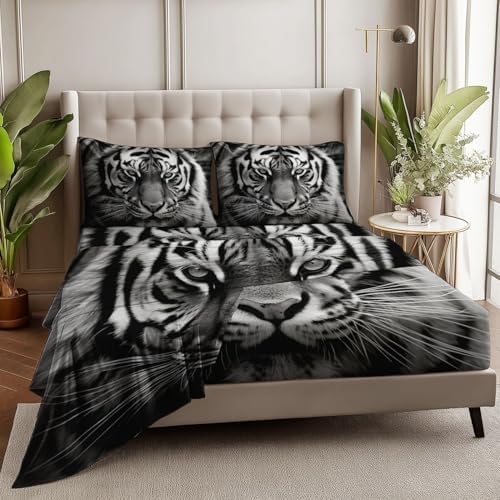 Fitted Sheet 3 Pieces Twin XL Size Animals Photography Tiger Soft