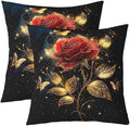 Rose Flower Double Sides Print Pillow Covers,Romantic Red Floral