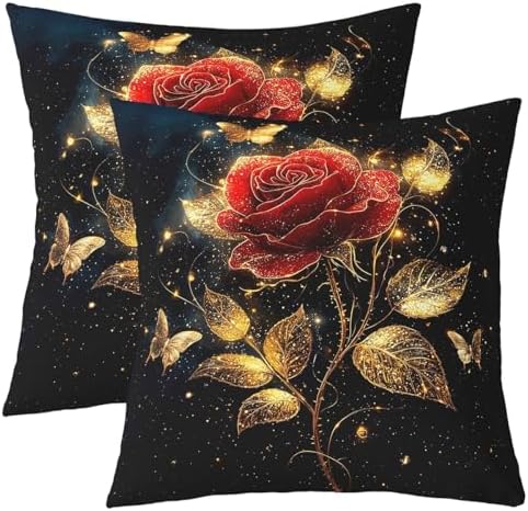 Rose Flower Double Sides Print Pillow Covers,Romantic Red Floral