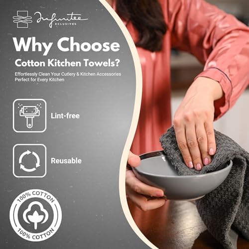 Infinitee Xclusives Multi-Pack Bundle of Grey Kitchen Towels Includes