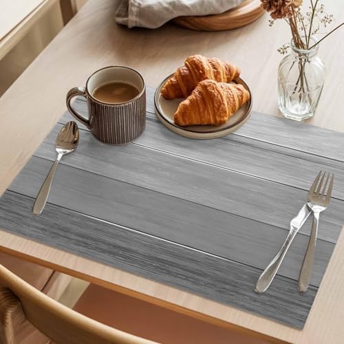 Country Gray Ombre Stripe Placemats Set of 4 Washable Table Mats for