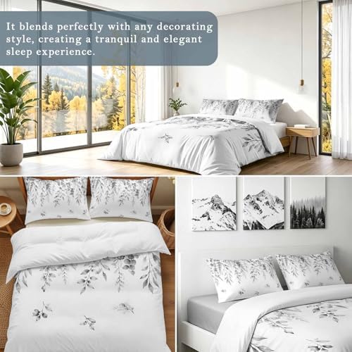 3 Pieces Duvet Cover Country Gray Eucalyptus Leaf Luxury Soft