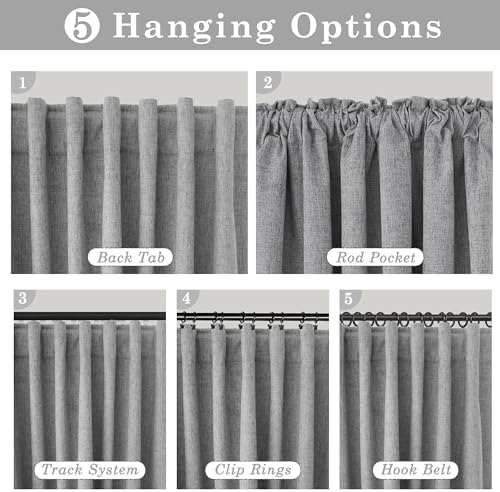 Blackout Curtains for Bedroom 63 Inch Length, Grey 2 Panels Set