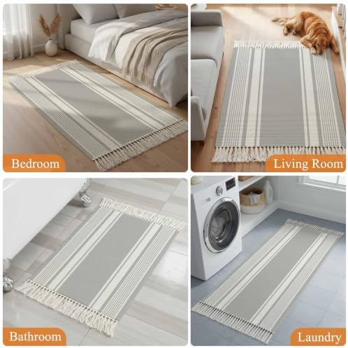 Farmhouse Grey Hallway Runner Rug 2'x5', Farmhouse Gray Line Striped