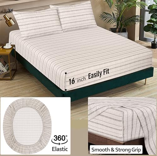 RUVANTI 100% Cotton Full Sheets, Percale Weave Full Size Set, Brown