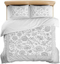 3 Pieces Bedding Set Queen Size, Grey Floral Soft Duvet Covers Set