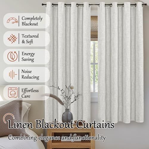 Lajode Light Grey Linen Blackout Curtains 63" Long Each 60 Wide 2