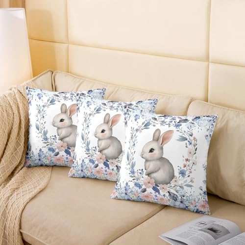 jejeloiu Cute Rabbit Square Cushion Covers Set of 2 Kawaii Bunny