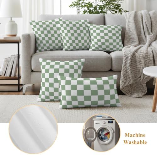 Sage Green Plaid Throw Pillow Covers 18x18 Set of 2, Modern