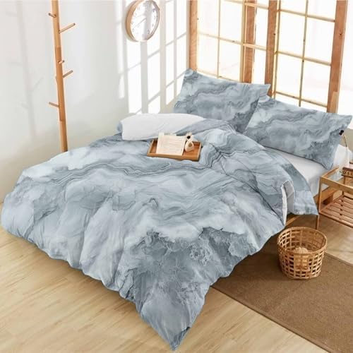 Duvet Cover Set Queen, Abstract Gray Water Ripple Stripe 3 Piece