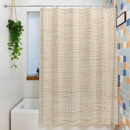 Minimalist Beige Shower Curtain for Bathroom Modern Rustic Solid Linen
