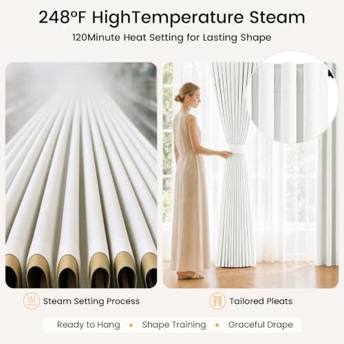 Topfinel Beige White Extra Long Blackout Linen Curtains 112 Inch 2