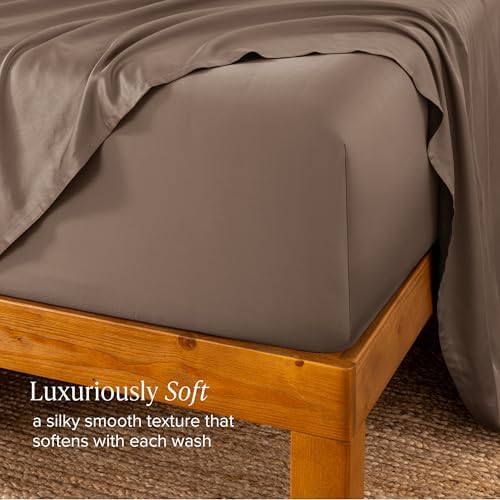 Bare Home 100% Rayon Made from Bamboo Fitted Sheet (Twin XL, Taupe)