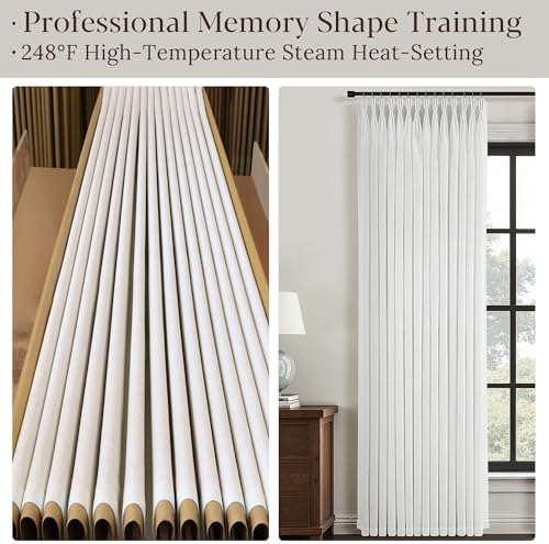 120 Inch Long White Pinch Pleated Linen Curtains 2 Panels Set for