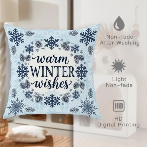 Winter Wishes Holiday Quote Snowflake Throw Pillow Covers 18x18 Set of