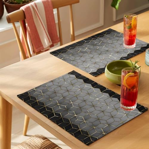 Gray Mottled Gradient Geometric Placemats Set of 6 Washable Table Mats