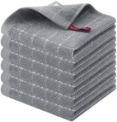 Homaxy 100% Cotton Terry Kitchen Dish Cloths, 6 Pack, Grey