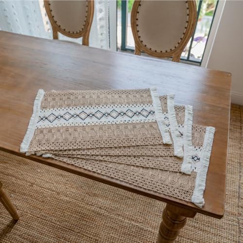 Rectangular Woven Placemats Set of 4 for Kitchen Boho Geometric