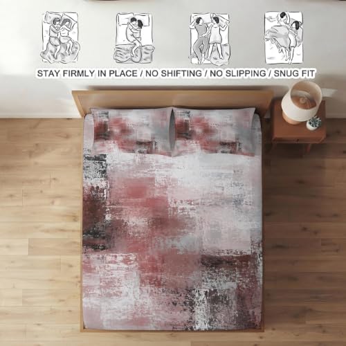 Queen Fitted Sheet Deep Pocket, Red Gray Graffiti Texture Soft