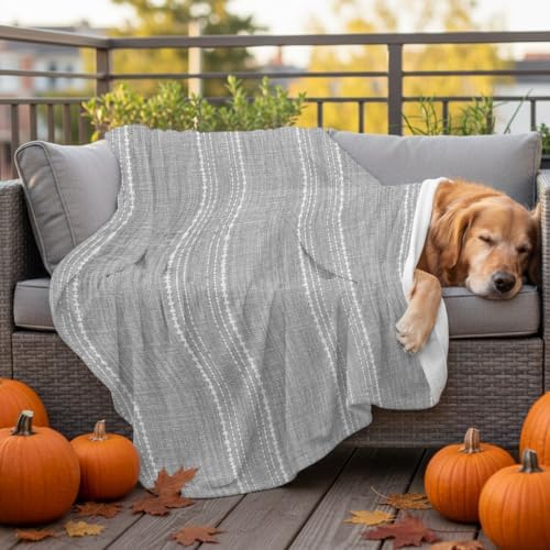 Flannel Fleece Blanket 60" x 80", Grey Stripe Microfiber Cozy Soft