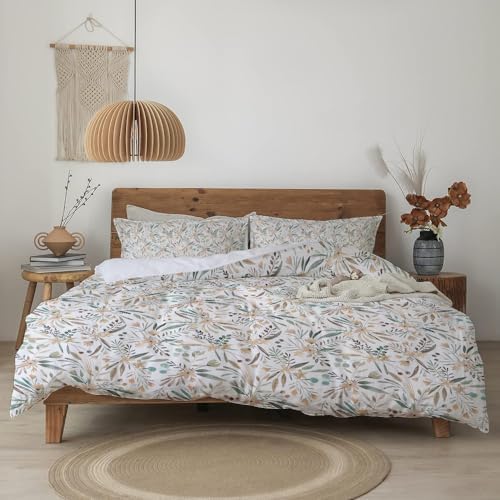 Boho Grey Beige Floral Vintage Bed Duvet Cover Set 2 Pcs Pillowcase