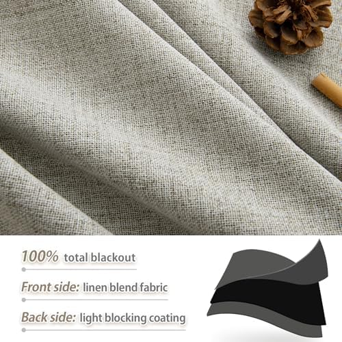 PANGSINNE Linen Blend 100% Blackout Curtains 120 Inch Length - 2