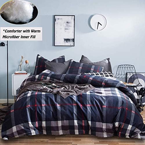 Houseri Navy Blue Plaid Comforter Sets Twin for Boys Deep Blue Buffalo
