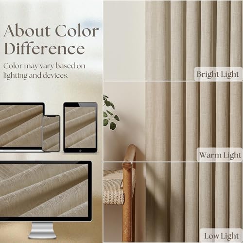 Extra Long Pinch Pleated Linen 108 Inch Curtains Tan Brown 2 Panels