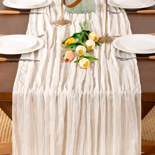 Ivory White Cheesecloth Table Runner Boho Fall Gauze Table Runners