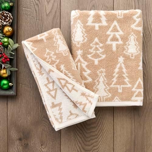 SKL Home Christmas/Winter Mod Tree Hand Towel Set-2pc, 100% Cotton