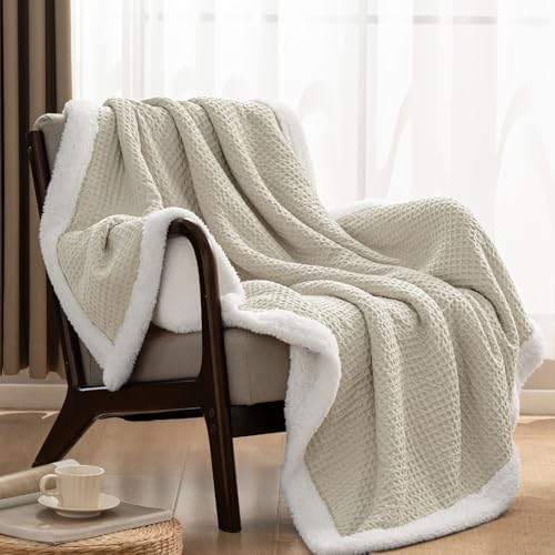 PHF Waffle Sherpa Blanket King Warm for Winter, 104"x90", Light Taupe
