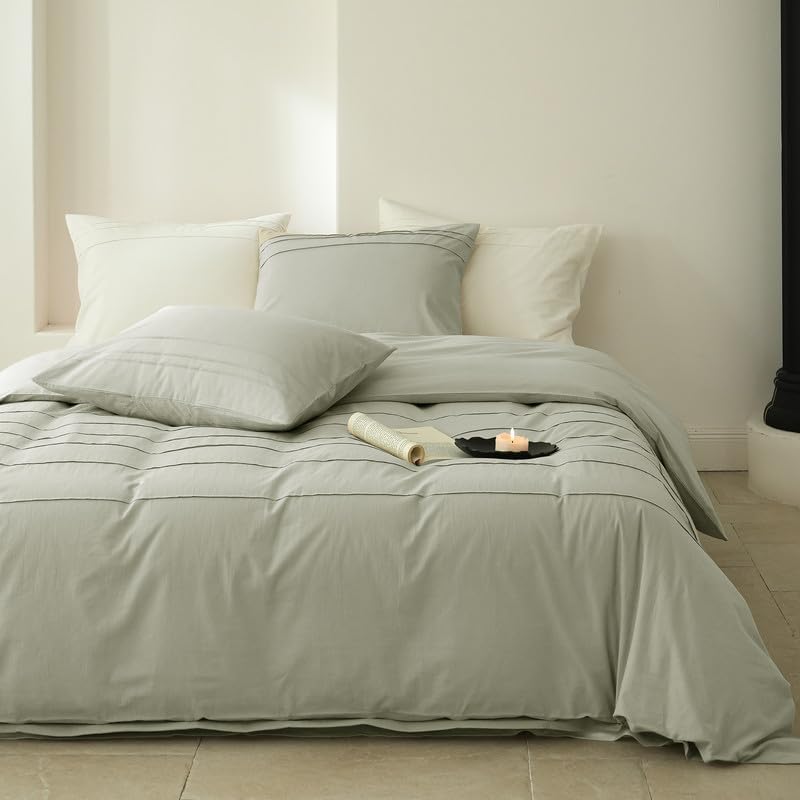BISELINA 100% Washed Cotton Duvet Cover Set – Soft & Cozy Summer