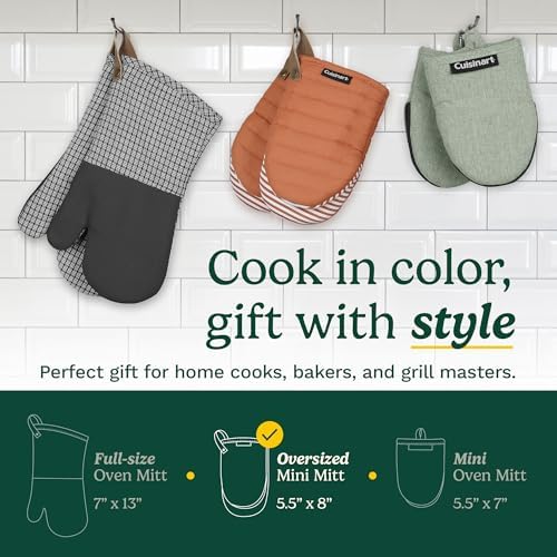 Cuisinart ShieldPro Mini Silicone Oven Mitts, 2-Pack 5.5"x8.5", 450F
