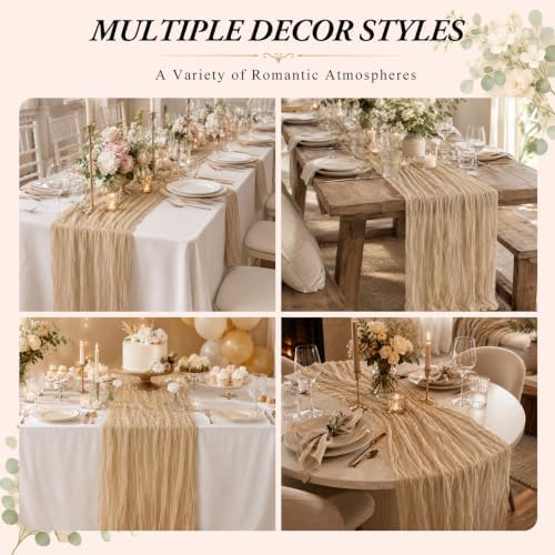 10 Pack Beige Cheesecloth Table Runner 17x108 Inch Gauze Boho Fabric