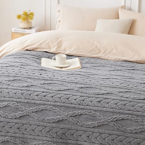 COOVA Grey Fleece Twin Blanket for Bed - Super Soft Cozy Plush Fuzzy