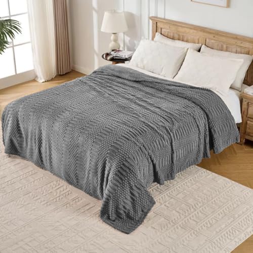90x104 Inch Grey King Size Blanket - Soft & Fluffy Fleece, Neutral Tan