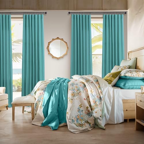 Pitalk Light Filtering Teal Sheer Curtains 108 Inches Long 2 Panels