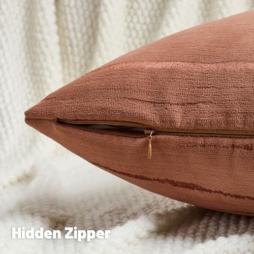 FUTEI Pack of 2 Chenille Striped Throw Pillow Covers 18x18 Inch,Rust