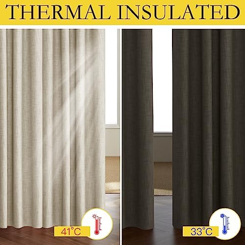 NICETOWN Taupe 100% Blackout Linen Curtains 84 inch Long Burg