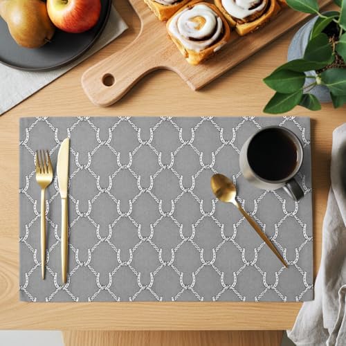 Grey Plaid Placemats Set of 8, Modern Abstract Minimalist Geometric