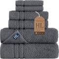 Hawmam Linen Towel Set, Turkish Cotton, 6 Pack, Cool Grey