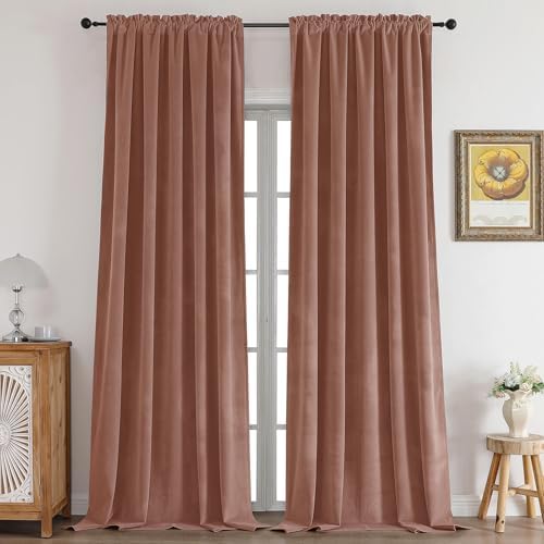 CUCRAF Pink Beige Velvet Blackout Curtains 108 inches Long, Thermal